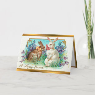 Vintage 2 lapins OEufs de Pâques Cartes pliées