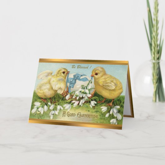 Vintage 2 Poulets Et Oeufs Cartes Pâques (Devant)