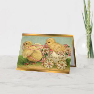 Vintage 2 poulets Pâques Cartes pliées