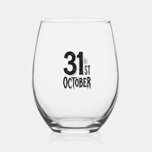 Vintage 31 oktober Halloween typografie ontwerp_1 Wijnglas Zonder Voet