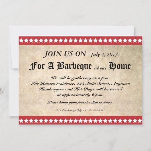 Vintage 4 juli Barbeque Uitnodiging (Voorkant)