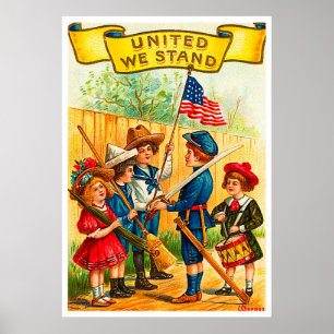Vintage 4 juli Kinderen met vlag Poster