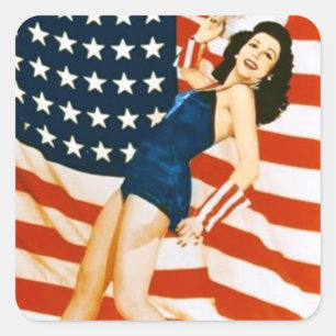 Vintage 4 juli Pinup Vierkante Sticker