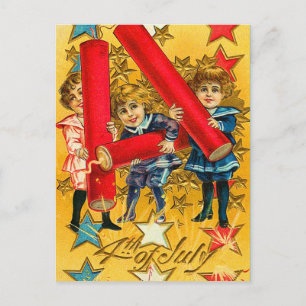 Vintage 4 juli Vuurwerk Briefkaart