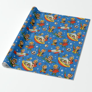 Vintage 50s Rockets en Flying Saucer Kinder Cadeaupapier