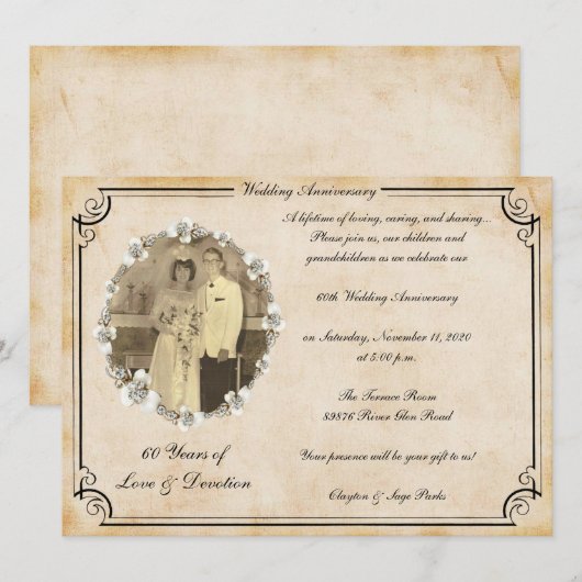 Vintage 60th verjaardagsviering kaart (Voorkant / Achterkant)
