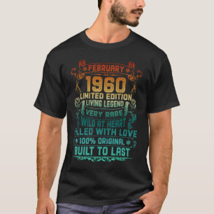 Vintage 63 jaar oud februari 1960 63e verjaardag t-shirt
