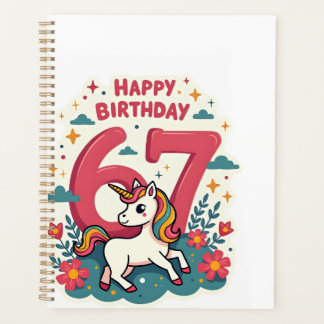 Vintage 67th Birthday Unicorn Rainbow Cute Cartoon