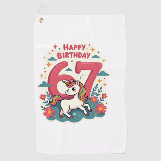 Vintage 67th Birthday Unicorn Rainbow Cute Cartoon Golfhanddoek