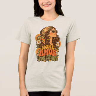 Vintage 70s Meer Amor Por Favor Hippie Meisje Groo Tri-Blend Shirt