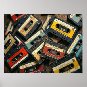 Vintage 80s Cassettebandje Retro Audio Nostalgie Poster