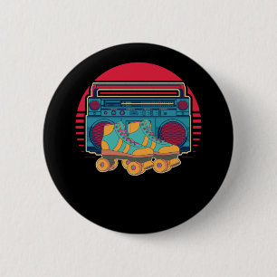 Vintage 80s Roller Skating Girl Disco Rollerskates Ronde Button 5,7 Cm