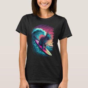 Vintage 80s Vaporwave Synthwave Retro Surfende Kat T-shirt