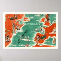 Vintage 8x12 Geïllustreerde Swissair Kaart Afdrukk