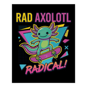 Vintage 90s stijl Axolotl Skateboard Rad neon Perfect Poster