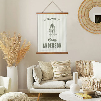 Vintage Aangepaste Naam Kamp Boom Familie Hangend Wandkleed