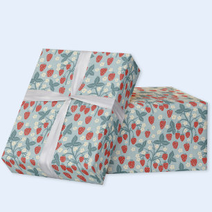 Vintage Aardbei Cottagecore Bloem Botanisch Cadeaupapier