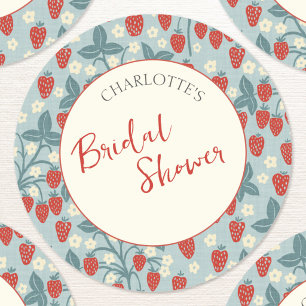 Vintage Aardbeien Bruiloftsfeest Ronde Sticker