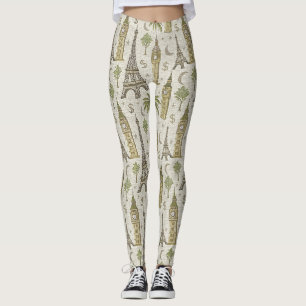 Vintage Aardtinten Wereld Landmark voor Reizigers Leggings