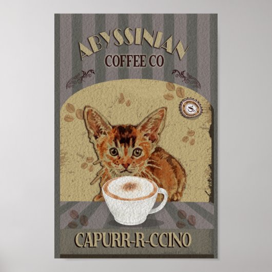 Vintage Abyssische kat Coffee Capurrcino Poster (Voorkant)