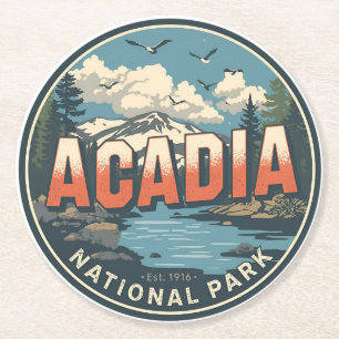 Vintage Acadia National Park natuur geschenken uit Ronde Kartonnen Onderzetter