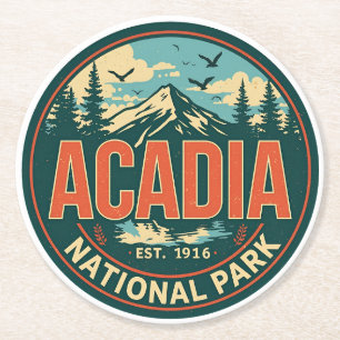 Vintage Acadia National Park natuur geschenken uit Ronde Kartonnen Onderzetter