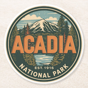 Vintage Acadia National Park natuur geschenken uit Ronde Kartonnen Onderzetter