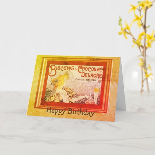 Vintage Ad Biscuits Chocolat Delacre Birthday Kaar Kaart (Gele Bloem)