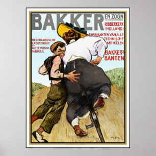 Vintage Ad voor fietsbanden voor rubber Poster