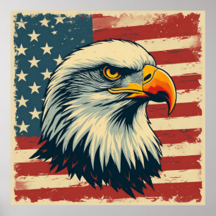 🦅 Vintage Adelaar USA Vlag Voor Patriottische Thu Poster