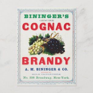 Vintage advertentie voor Bininger's cognac brandy. Briefkaart
