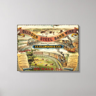 Vintage advertentie voor Glidden Steel Barb Wire Canvas Afdruk