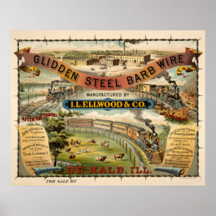 Vintage advertentie voor Glidden Steel Barb Wire Poster