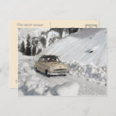 Vintage adverterene auto, de winterscène briefkaart (Voorkant / Achterkant)