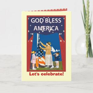 Vintage afbeelding, die de vlag opheffen kaart