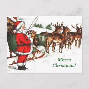Vintage Afbeelding Santa & Rendier Christmas Brief Feestdagenkaart