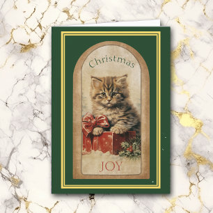 Vintage Afbeelding Tabby Kitten Kerstcadeau Kaart