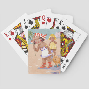 Vintage Afro-Amerikaanse Meisjes op Strand Pokerkaarten