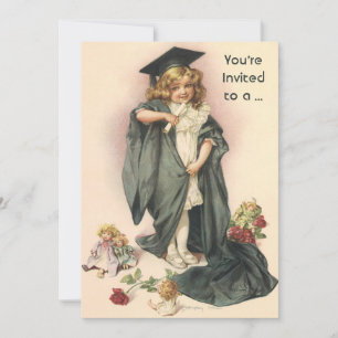 Vintage afstuderen, meisje met een baret en toga kaart