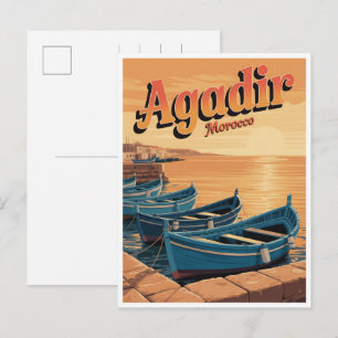 Vintage Agadir stadsstrand Marokko reis souvenirs Briefkaart