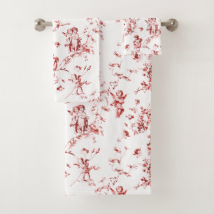 Vintage ailes Cherub Angels Fleurs Toile Rouge