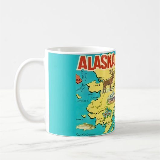 Vintage Alaska Map Postcard Mug (Gauche)