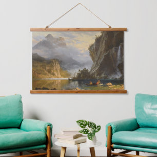 Vintage Albert Bierstadt Indians Spear Vist Hangend Wandkleed