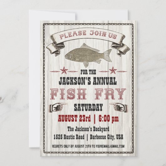 Vintage alevine de poisson sur invitation au bois (Devant)