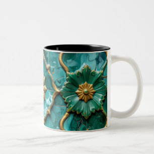 Vintage Algerijns Turquoise Keramisch Kunstmokkopj Tweekleurige Koffiemok