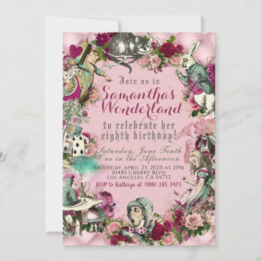 Vintage Alice au pays des merveilles Invitation d' (Devant)