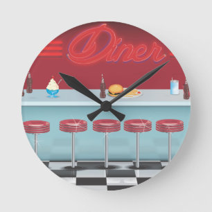 Vintage All American Diner Ronde Klok