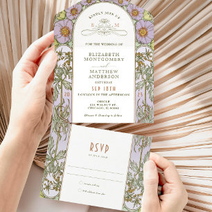 Vintage All in One Wedding Invitation door Mucha All In One Uitnodiging