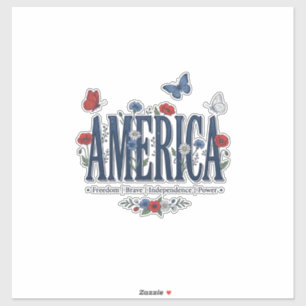 Vintage America Bloem Vlinder Patriottisch Shirt_1 Sticker
