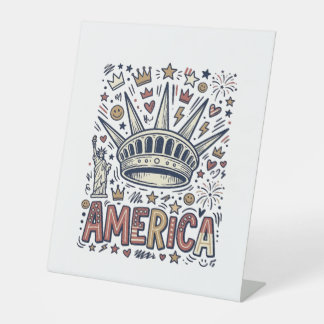 Vintage America Liberty Kroon Patriottisch T-shirt Reclamebord Met Voetstuk